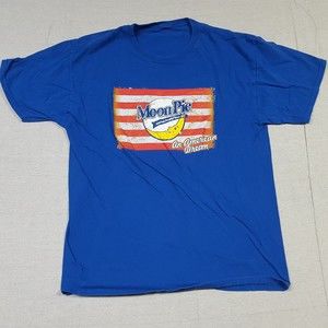 Moon Pie Shirt Mens Medium Blue Pullover Graphic Spell Out Shirt Sleeve Tee